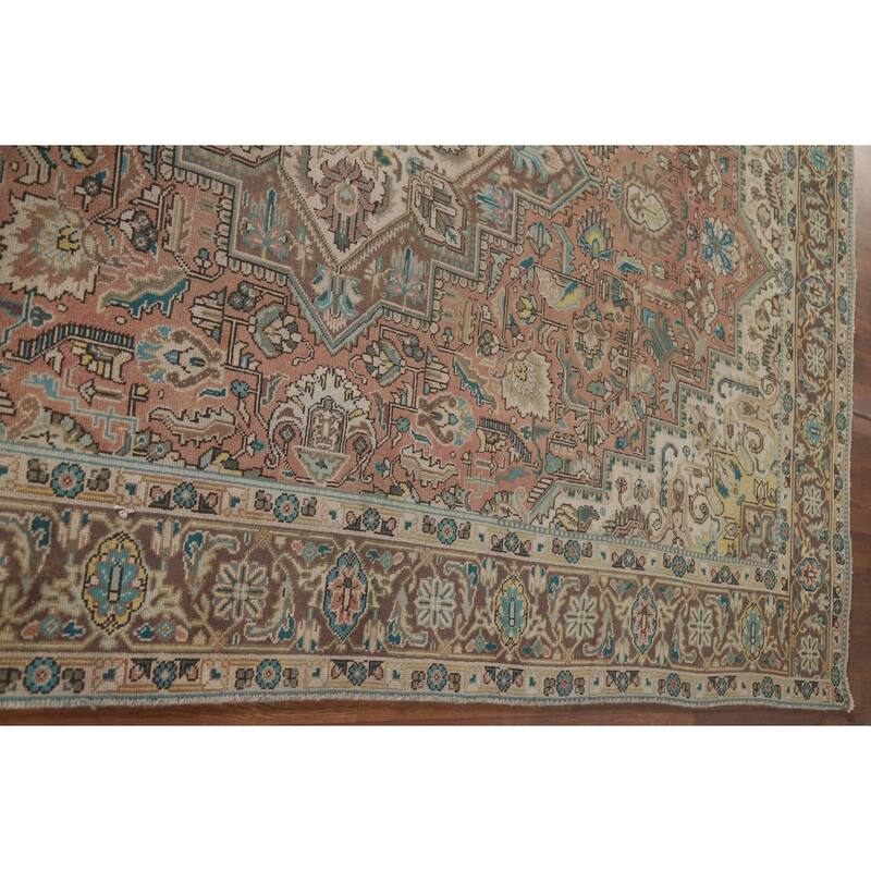 Hand Knotted Oriental 100% Wool Carpet Traditional Medallion Pink Tabriz Area Rug - 9' 7'' X 6' 4''