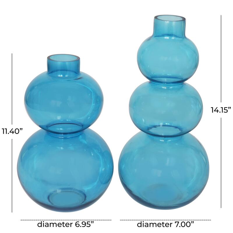 Blue Glass Bubble Decorative Vase with Various Sizes (Set of 2)