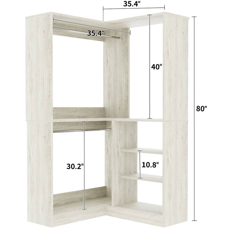 Cimly 35.4'' Coner Closet Organizer with Hanging Rods, Space-saving Closet System with Storage Shelves