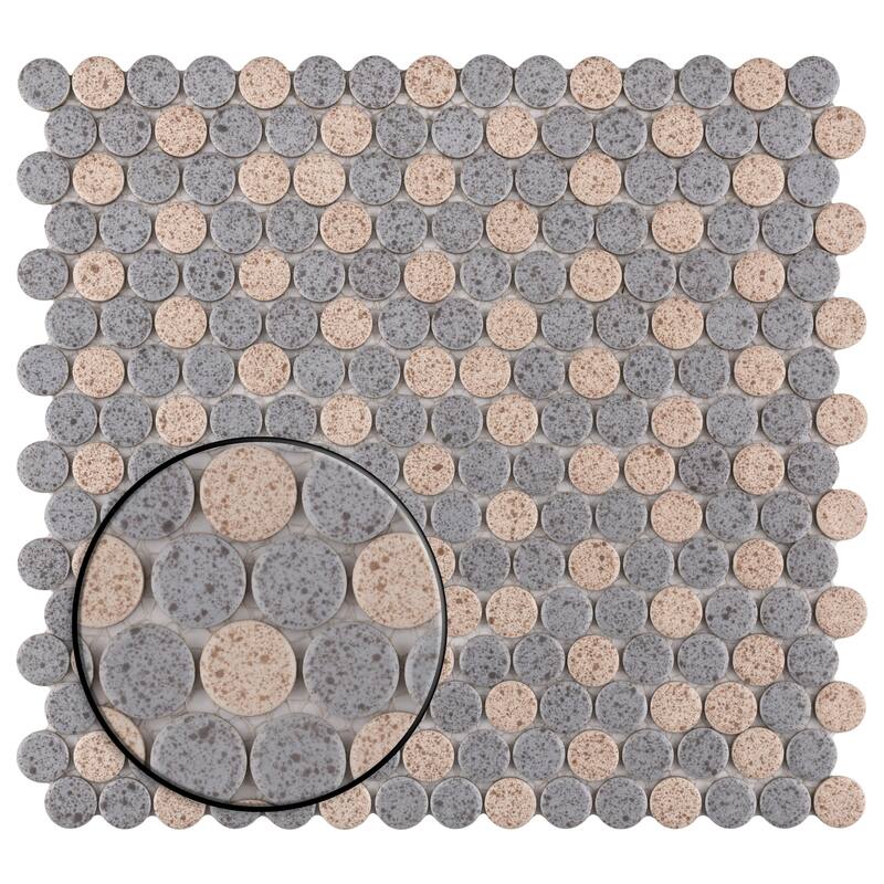Merola Tile Hudson Penny Round Cookies/Cream 11-7/8" x 12-5/8" Porcelain Floor and Wall Tile