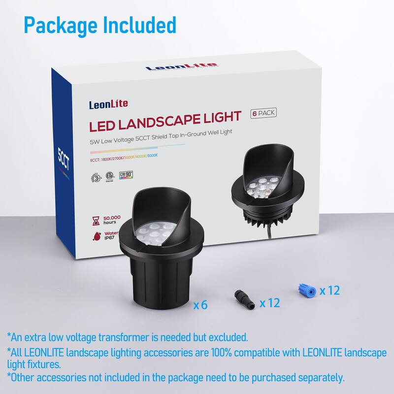 Landscape 5W Shielded Well Light Low Voltage 5CCT Selectable - 6pack