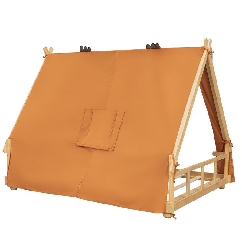 House Bed with Antler Accents Light Tent and Roof Wood Bed Frame