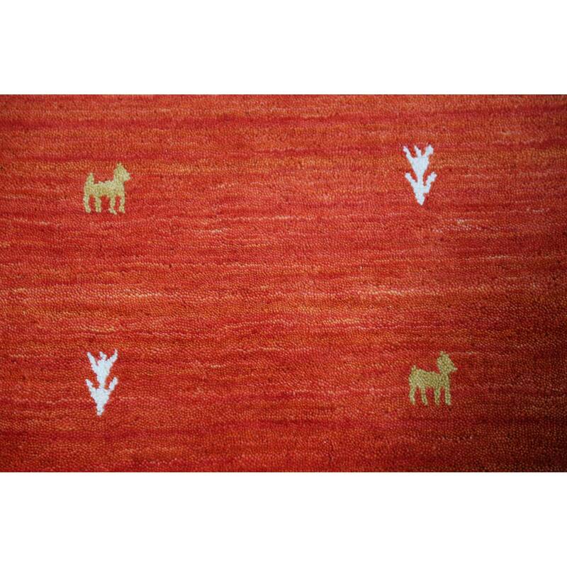 Orange Animals Gabbeh Indian Rug Hand-Knotted Wool Carpet - 4'6" x 6'6"