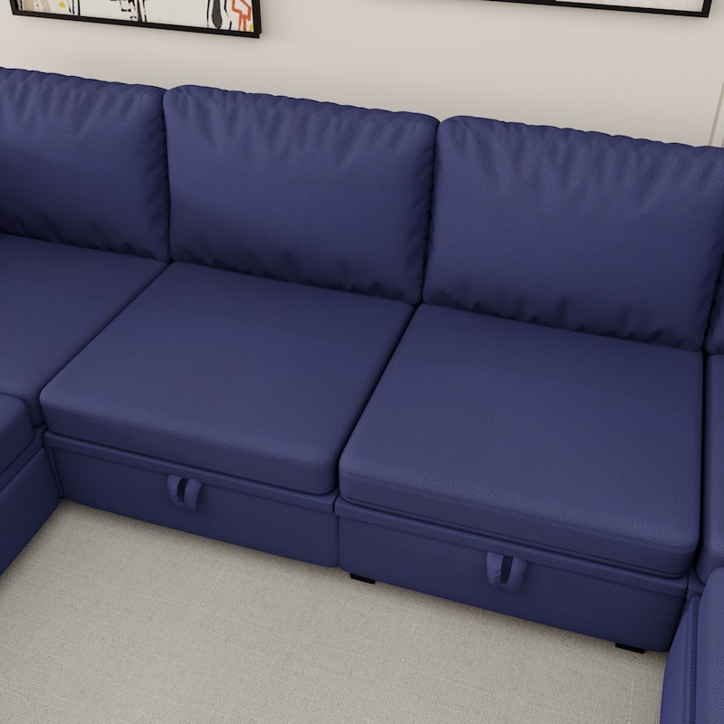 6-Seat U-Shaped Modular Reversible Sectional Sofa with Storage Ottoman