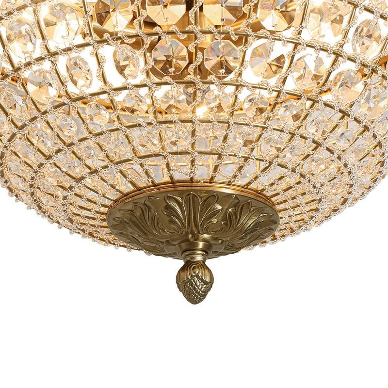 French Farmhouse Glam Crystal Round Flush Mount Ceiling Light