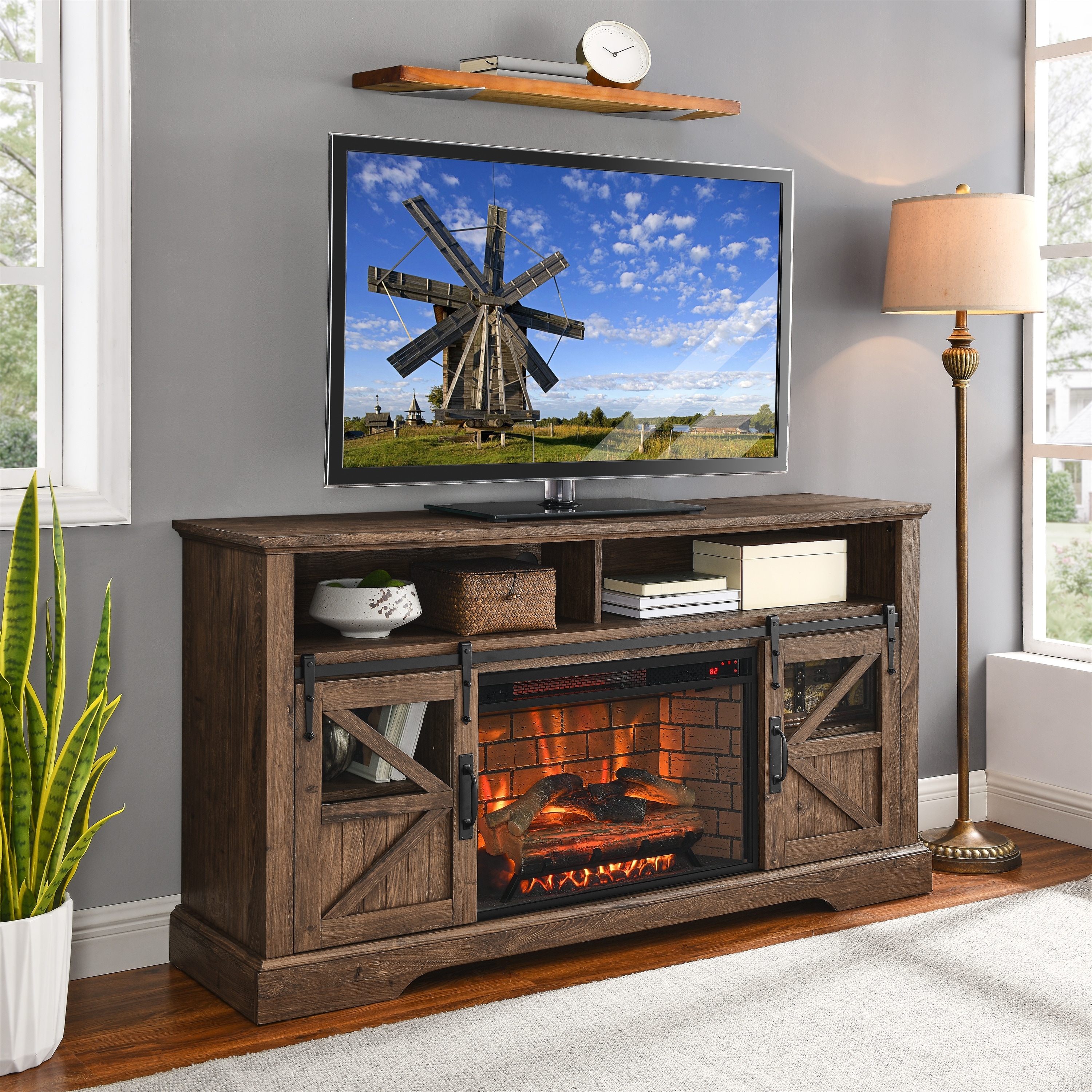 Rustic Fireplace TV Stand Bed Bath Beyond