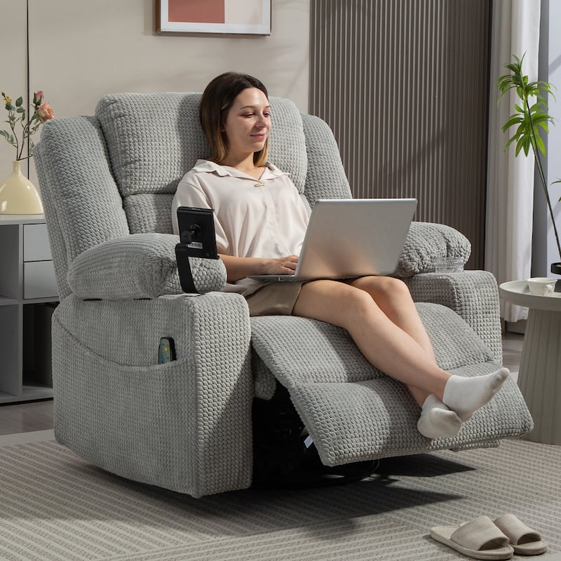 Oversized 270° Swivel Rocker Recliner Chair with Adjustable Headrest & Infinite Position - Grey