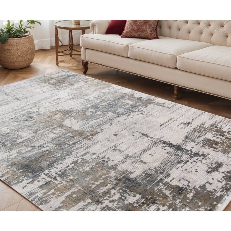 HomeRoots Abstract Contemporary Rectangle Area Rug - 90.00 in. x 59.00 in.  x 0.30 in.