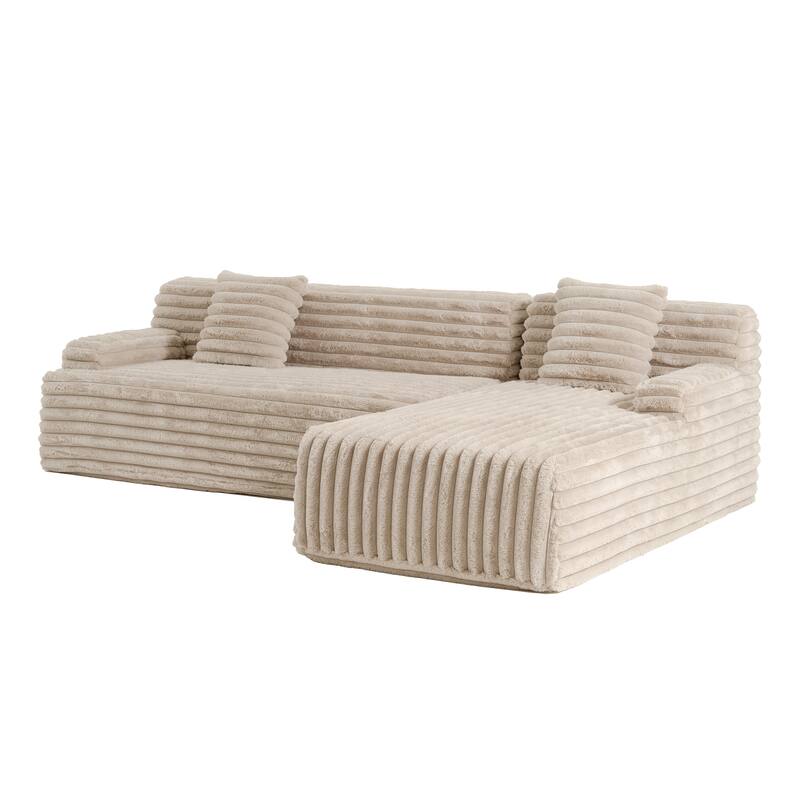 Floor Recliner Sofa Bed Convertible L-shape Sectional Sofa, Cloud Upholstered Sleeper Couch Modular Chaise Lounge with 2 Pillows