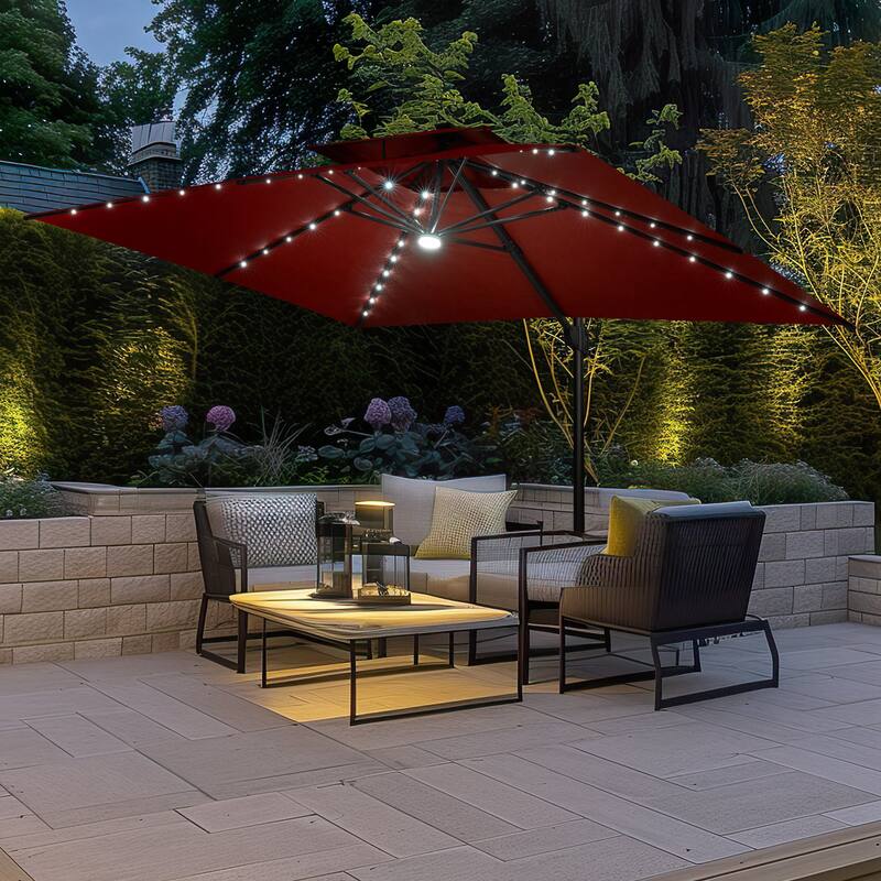 10 FT x 13 FT Outdoor LED Lighted Double Top Patio Cantilever Umbrella