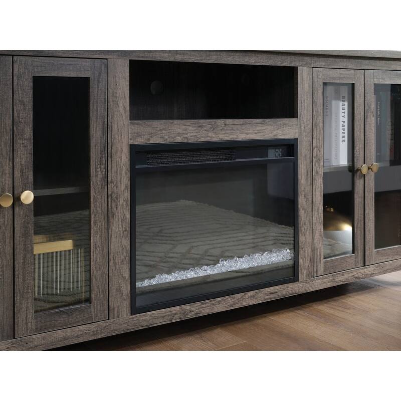 Ellington 70"W White Walnut Finish Fireplace TV Stand Console with LED Light, Cabinets, Shelves - n/a