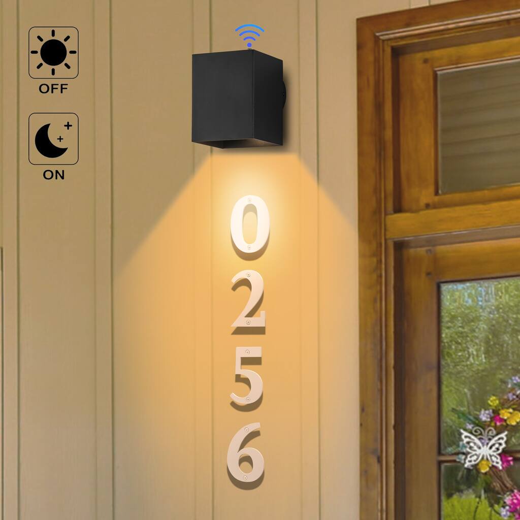 Matte Black Dusk to Dawn Outdoor Wall Lights with Door Numbers and Bulb Included