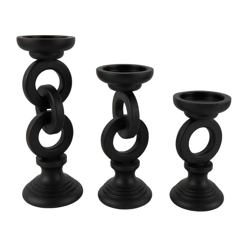 White or Black Wooden Chain Link Candle Holder (Set of 3)