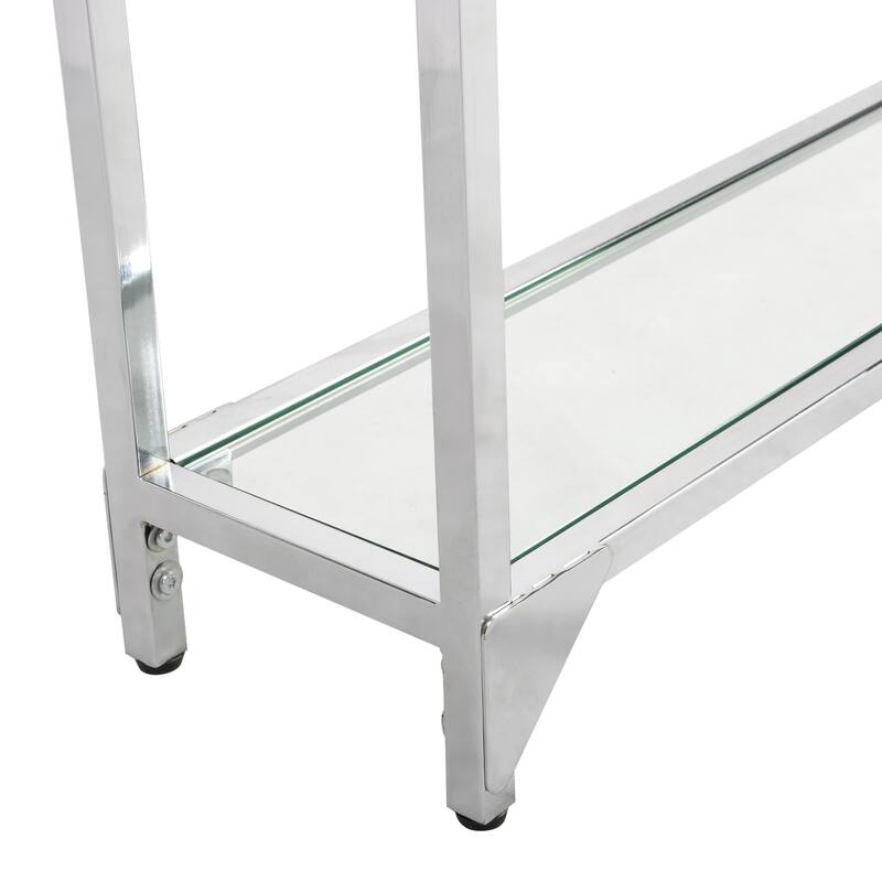 Tempered Glass Console Table - 56" - Clear and Chrome Finish