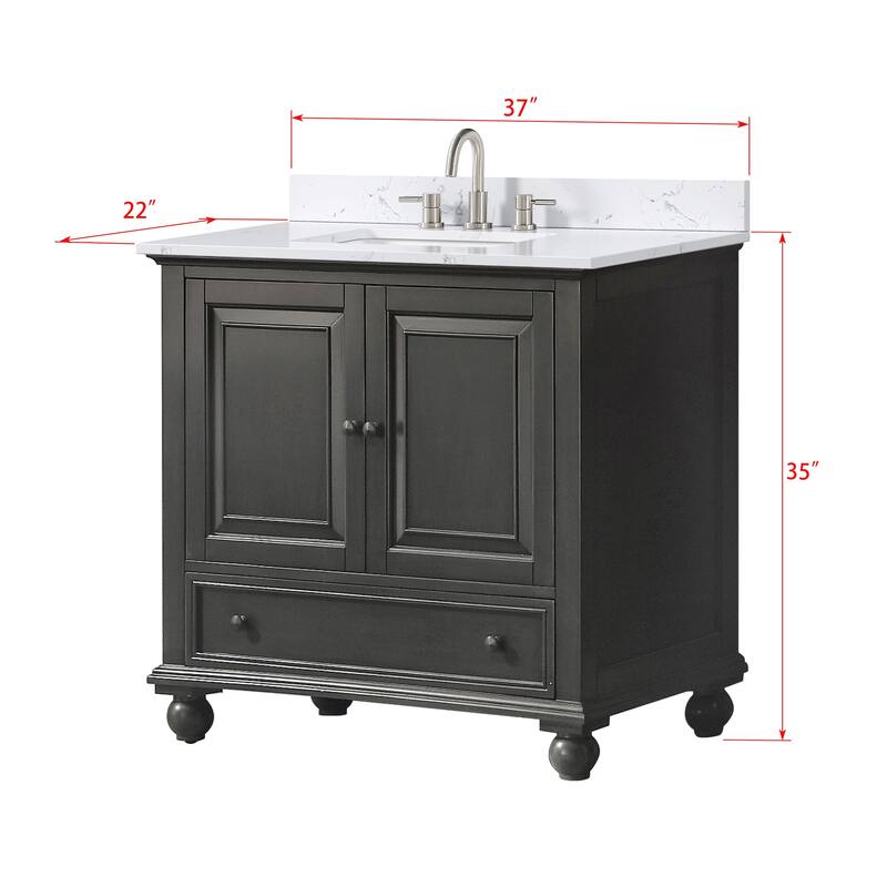 Thompson 36 in. Single Sink Bathroom Vanity with Engineered Stone Top - 37"W x 22"D x 35"H