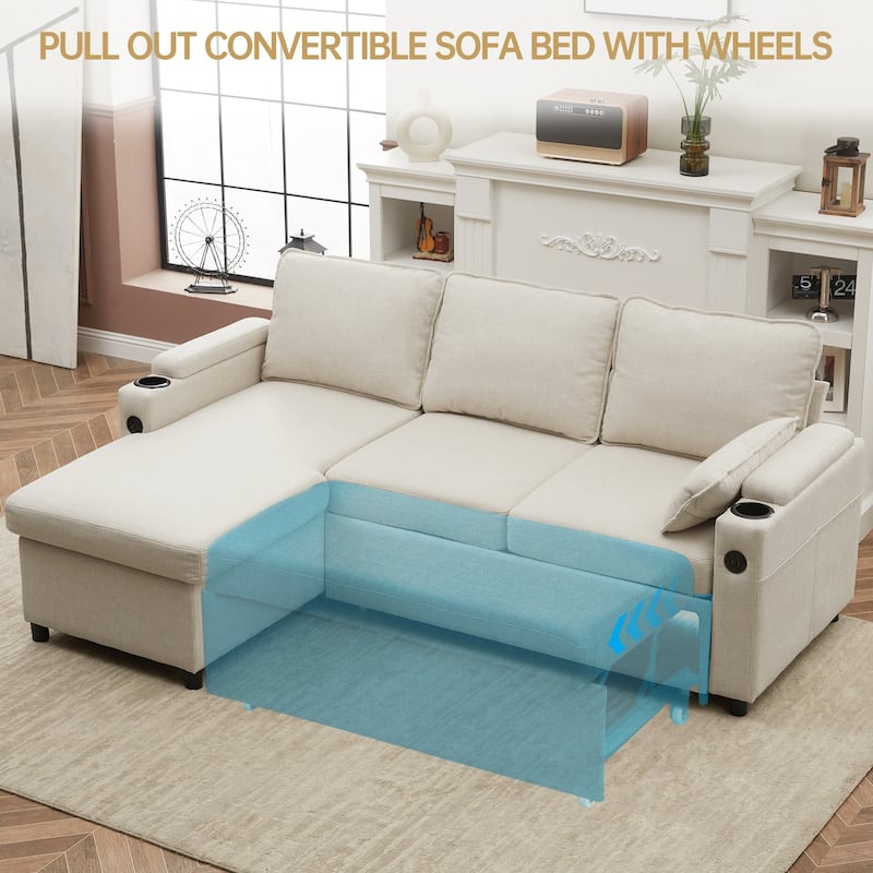 Convertible Sleeper Sofa 3-in-1 Pull Out Sectional Sofa Bed L/U-Shaped Couch with Storage Chaise