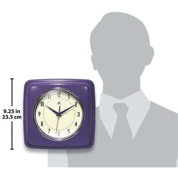 dimension image slide 4 of 10, Infinity Instruments Retro 9.25-inch Square Wall Clock - 9.25 x 1.875 x 9.5