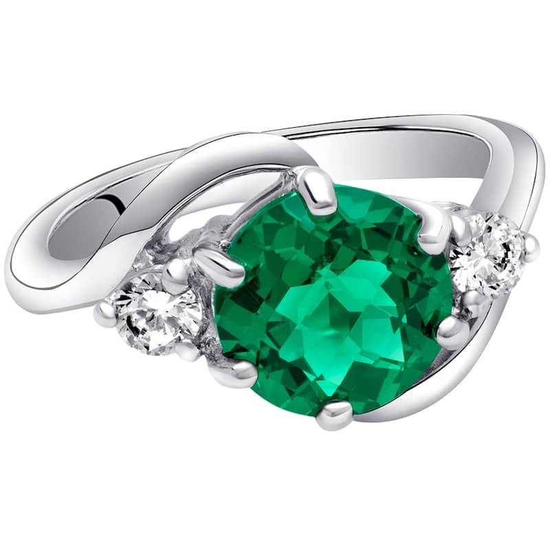 Sterling Silver 1.75 ct Created Emerald Birthstone Ring