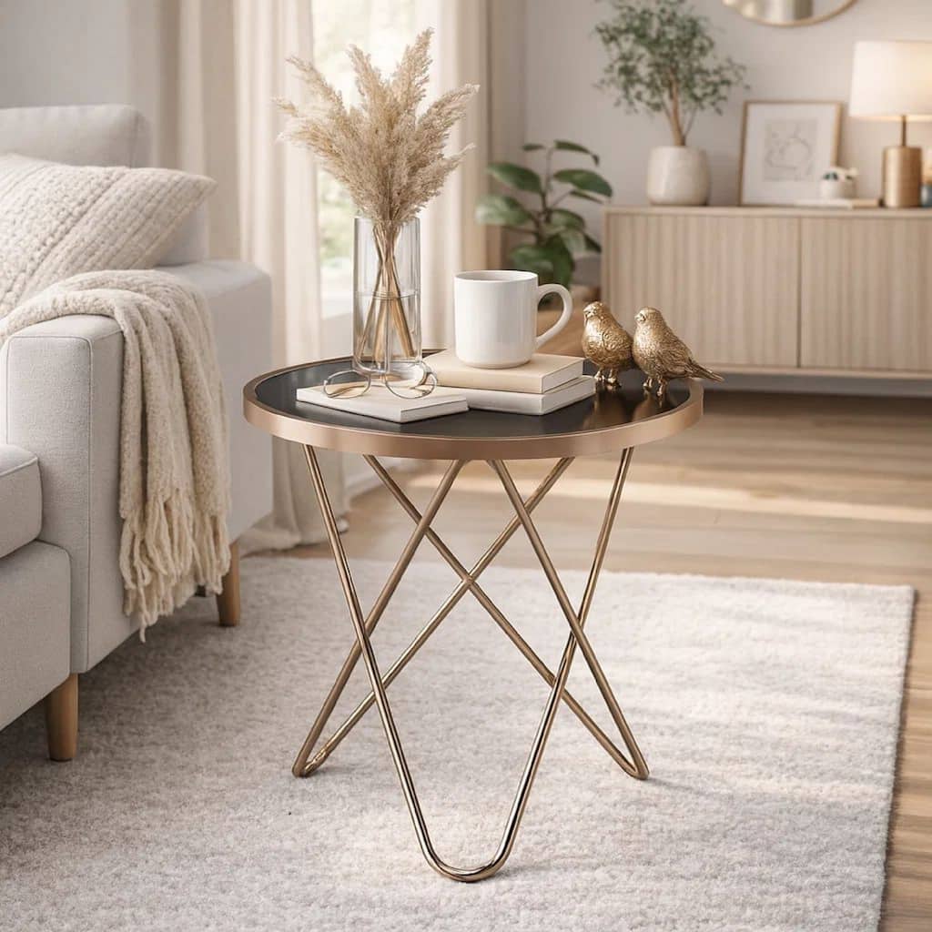 Valora End Table, Black Glass & Champagne