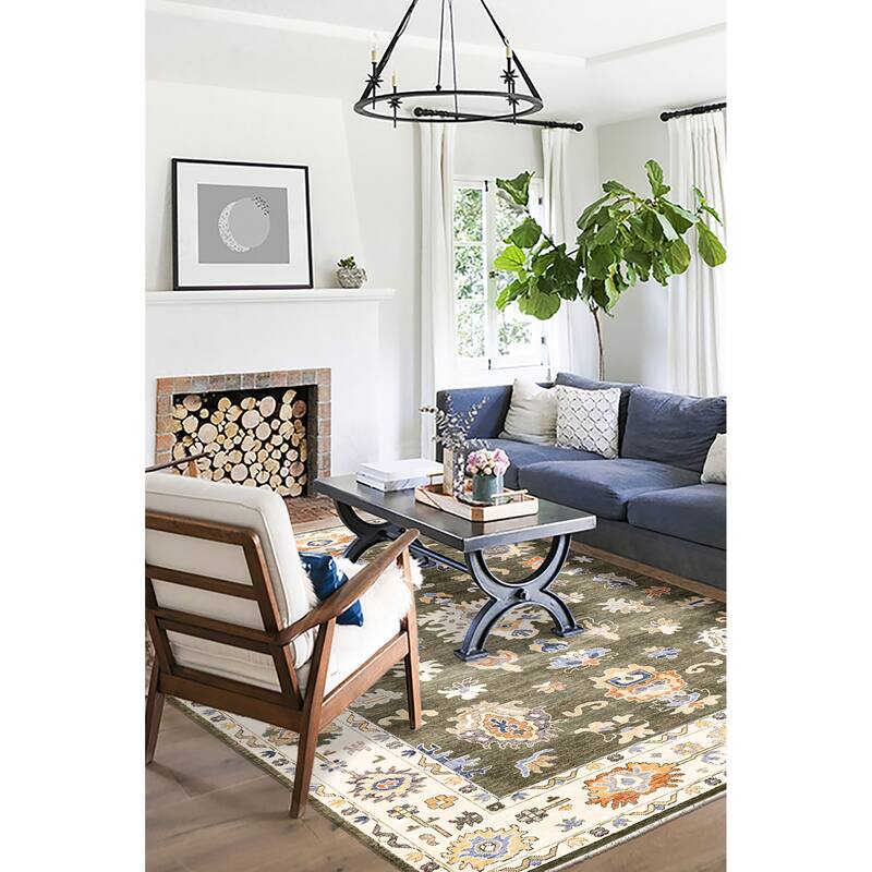 ECARPETGALLERY Hand-knotted Modern Oushak Dark Green Wool Rug - 10'2 x 14'0