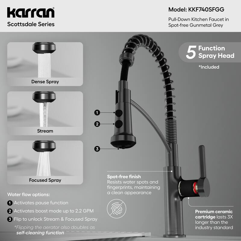 Karran Scottsdale Single Handle Commerical Pull-Down Sprayer Kitchen Faucet