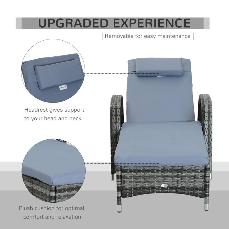 Outsunny Patio Wicker Cushioned Single Lounge Chair