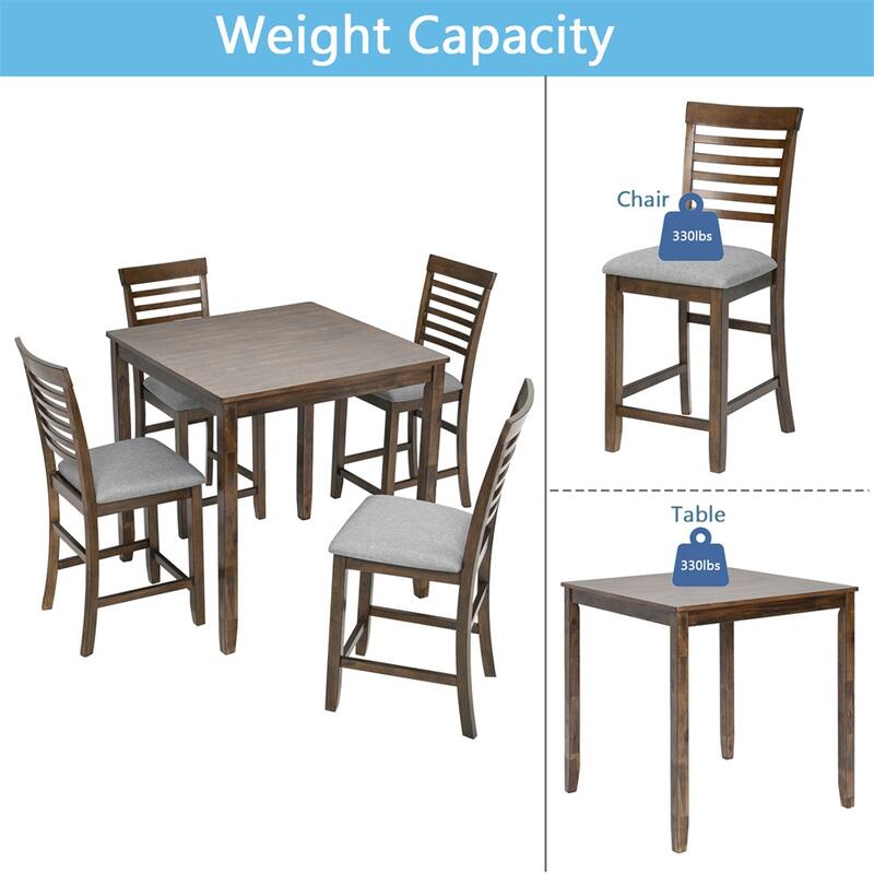 5-piece Wood Dining Counter Height Table and Chair Set