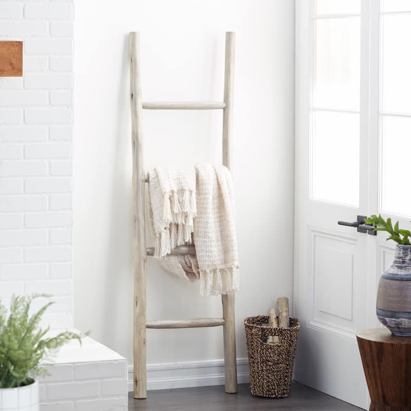 Teak Wood Handmade 4 Rack Ladder - White or Brown - Roche River Decor