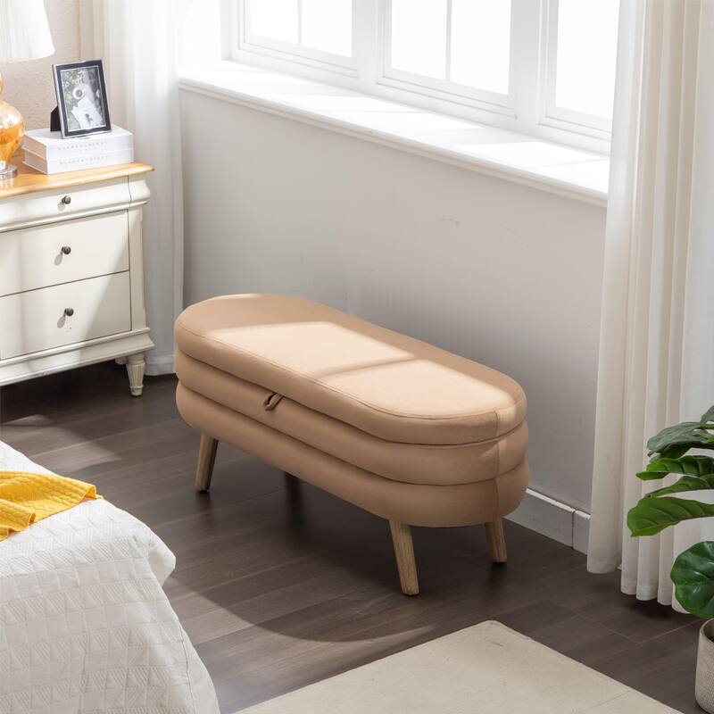 Upholstered Storage Bench with Wooden Legs
