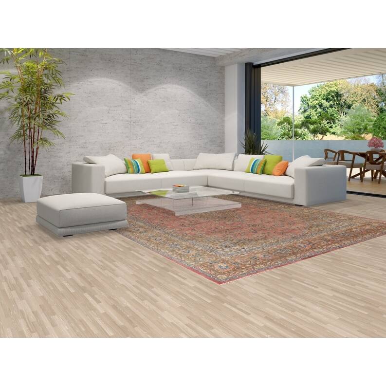 Hand Knotted Oriental 100% Wool Carpet Traditional Floral Pink Mashad Area Rug - 12' 10'' X 9' 7''