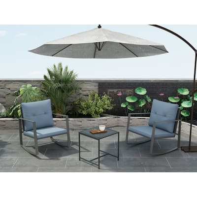 Pyramid Home Decor 3-Piece Rocking Bistro Set -Two Chairs with Glass Table