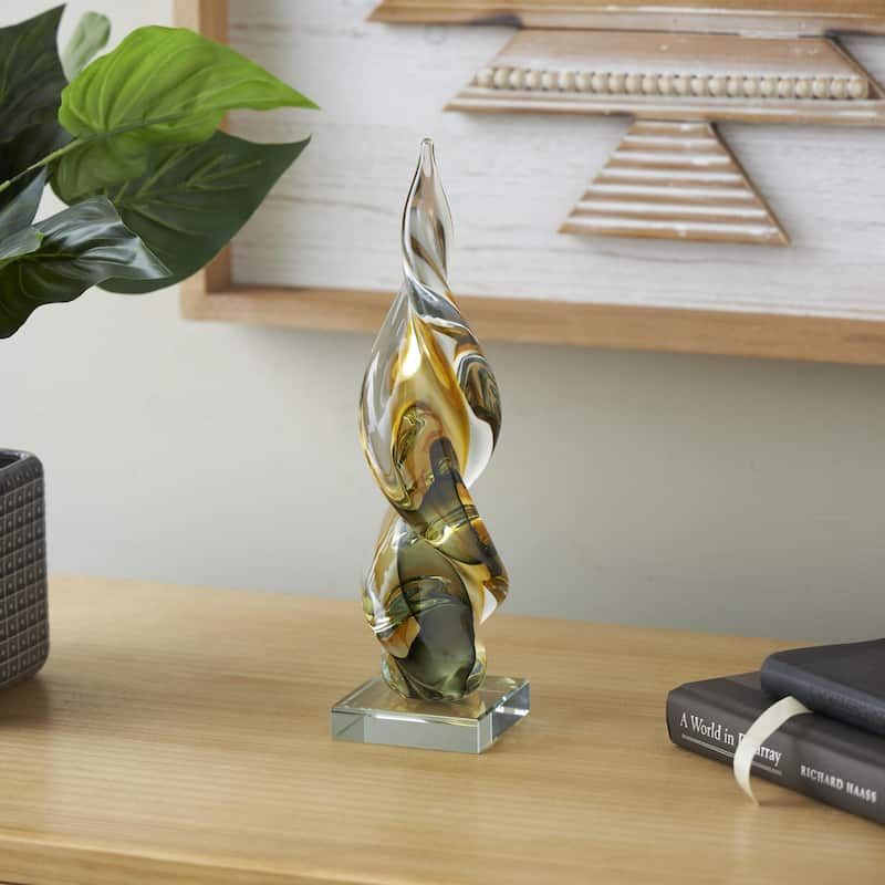 Glass Abstract Twisted Decorative Sculpture with Green Accents - Clear - Roche River Decor