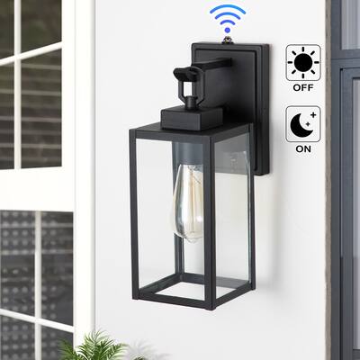 1-Light Matte Black Dusk to Dawn Outdoor Wall Lantern Sconce - W 5" x E 7-3/8" x H13-5/8"