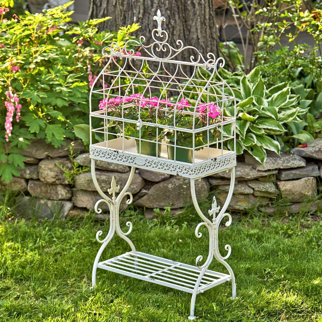 Iron Cage Plant Stand, "Paris 1968", Antique White