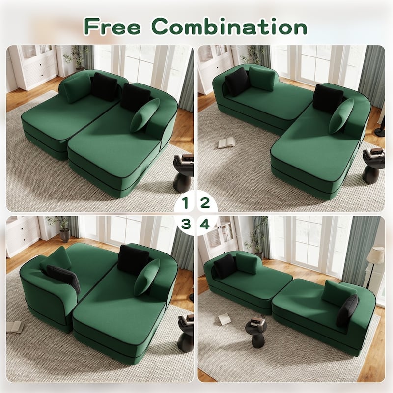 77.2" Symmetrical Fluffy Comfy Modular Sectional Sleeper Sofa with Double Chaises