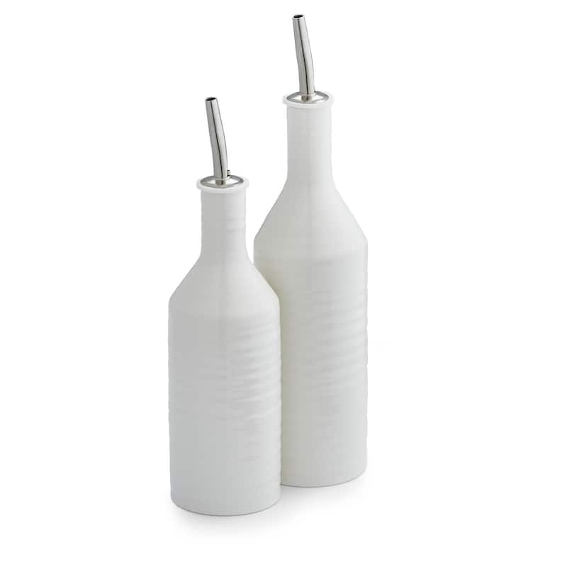 Portmeirion Sophie Conran White Oil and Vinegar Drizzler Set - Oil 10.5 Inch, Vinegar 9 Inch