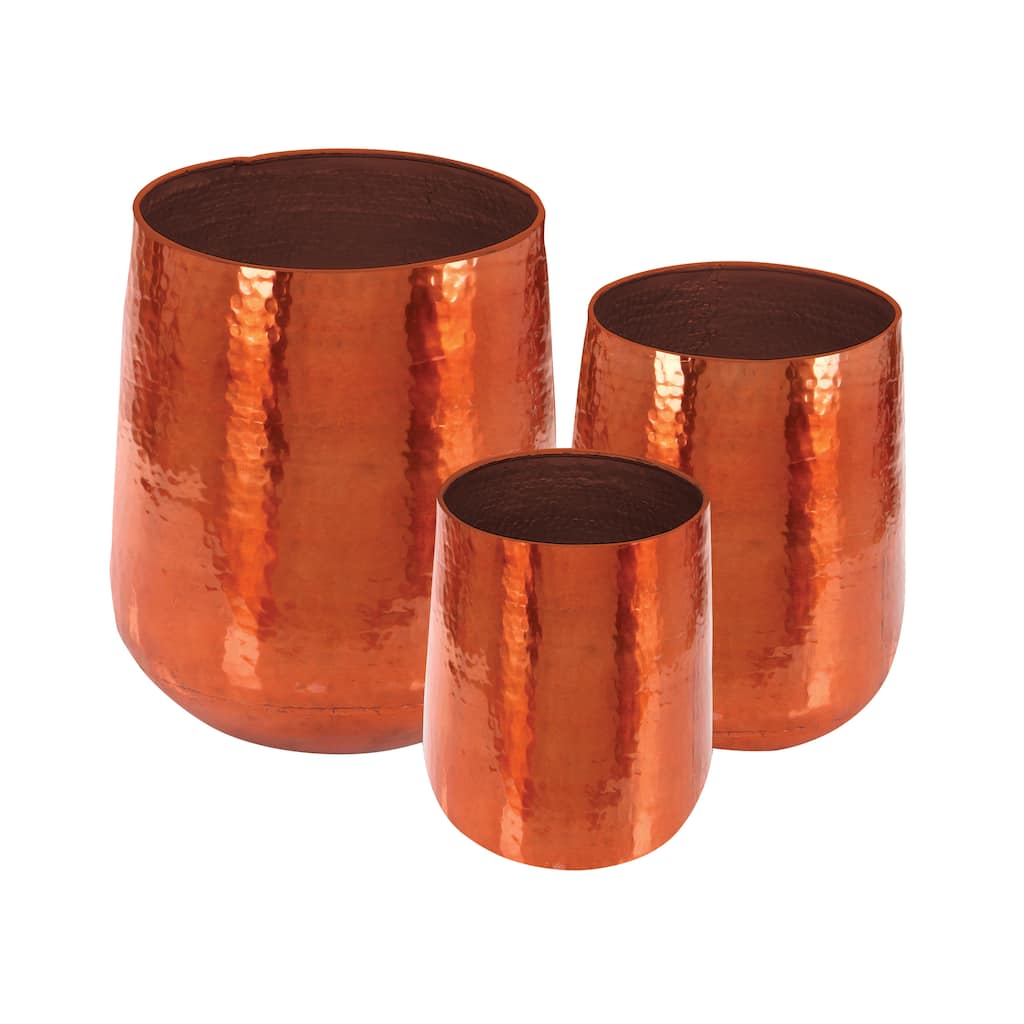 Aluminum Metal Large Hammered Planter - Set of 3 Copper or Silver - Roche River Decor