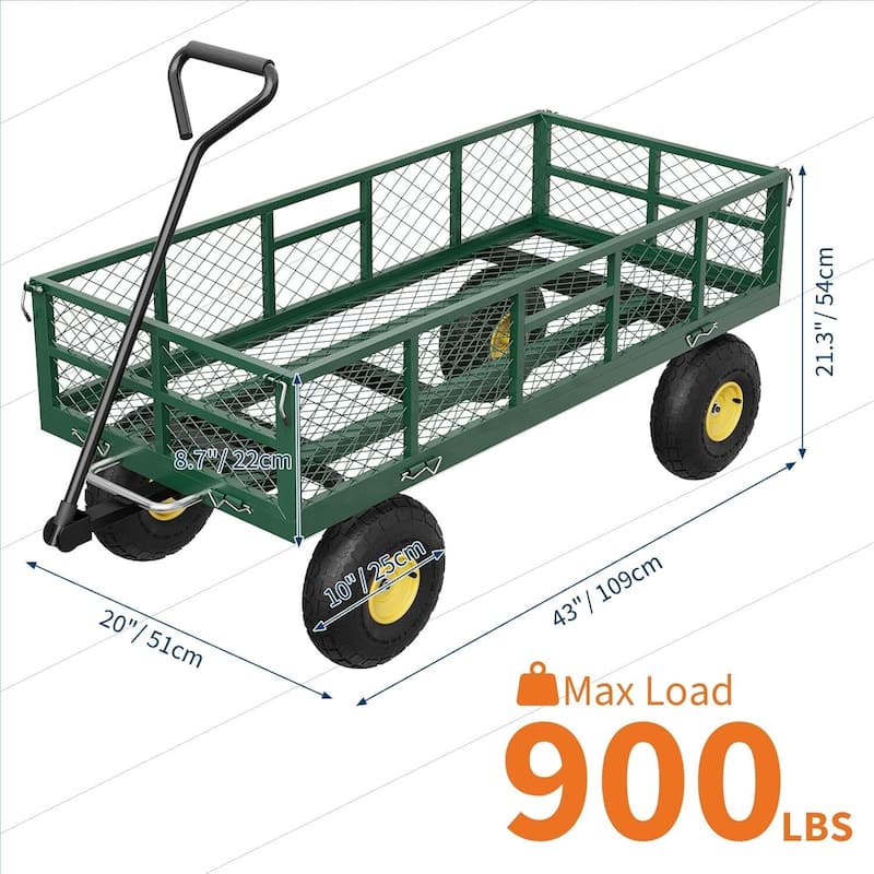 900 lbs Garden Dump Cart with Removable Mesh Sides, Yard Cary Utility Wagon for Lawn Backyard Use