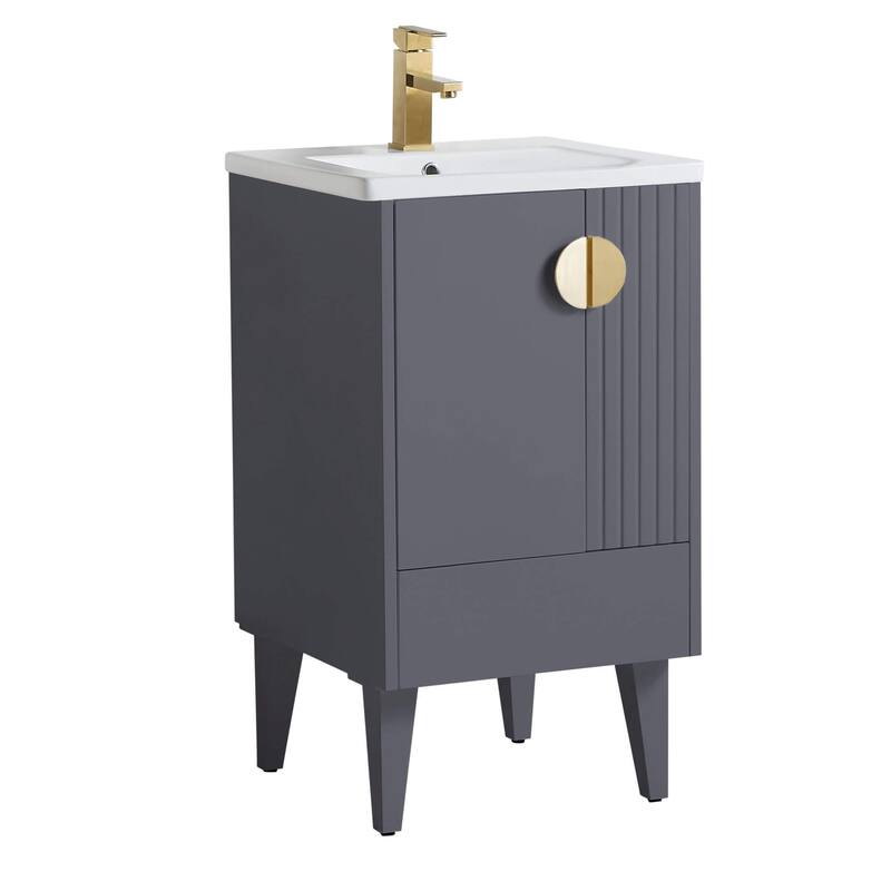 Venezian Single Bathroom Vanity with Sink - 20" - Rock Gray - Satin Brass Handles
