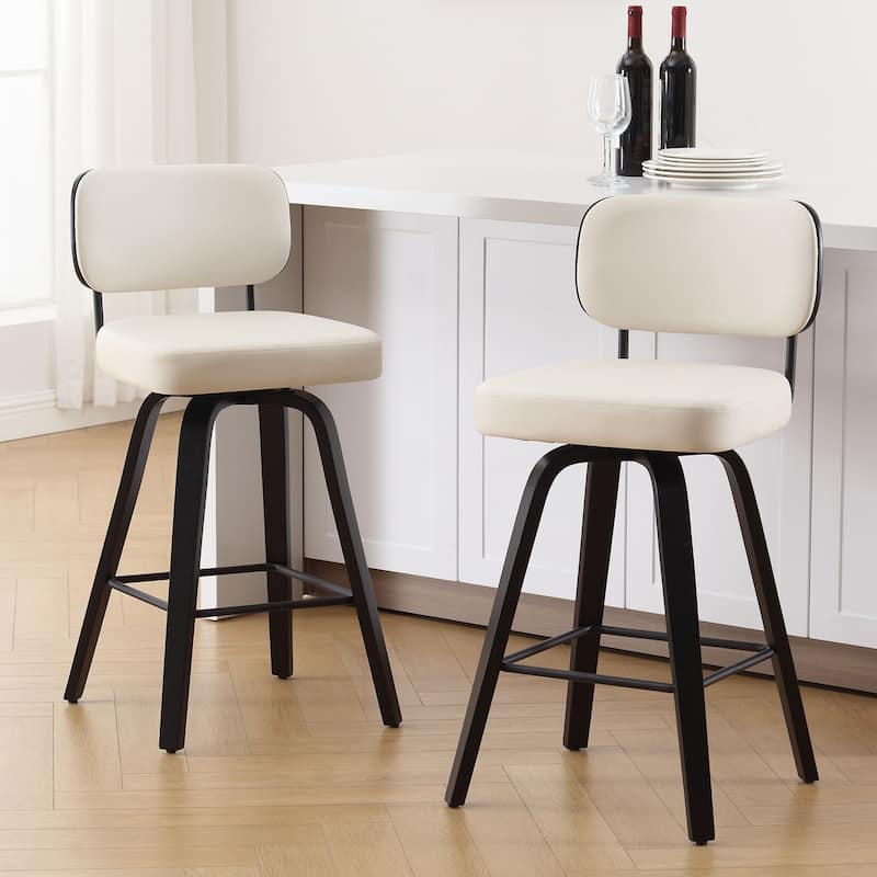 26"/29" Swivel Counter/Bar Stools with Black Bentwood Legs - Set of 2 - Cream-Leather Back - Counter Height