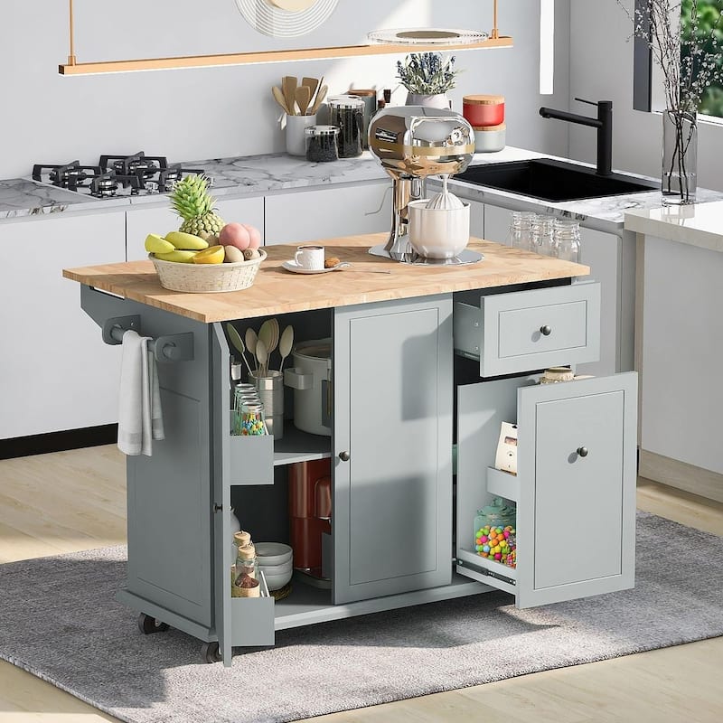 53.9 "W Modern Versatile Kitchen Island with Drop Leaf and 3 Drawer Cabinets