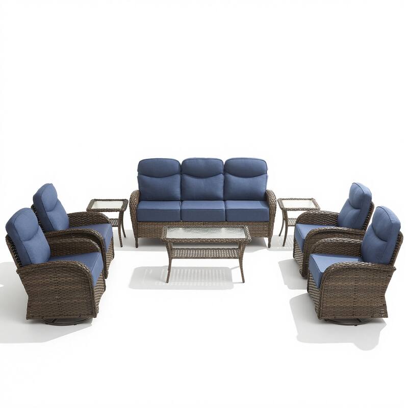 Pocassy 8-Piece Outdoor Patio Sofa Swivel Chair with Table