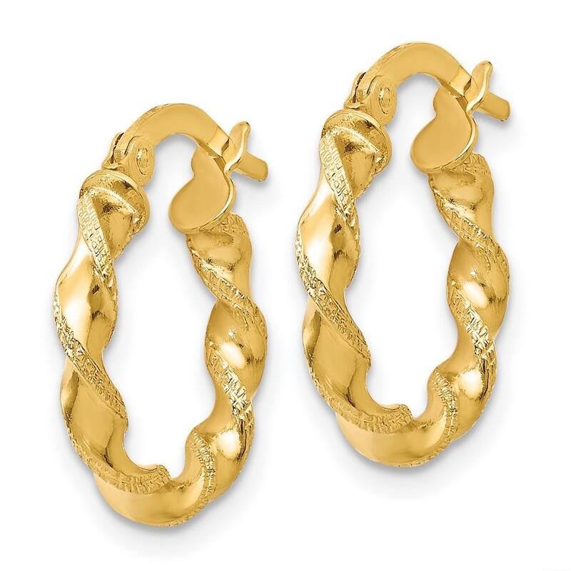 Curata 14k Yellow Gold Textured Twist 16x2.5mm Hinged Hoop Earrings