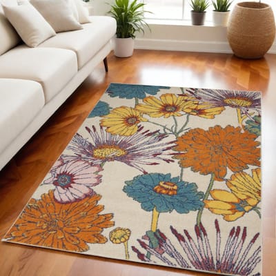 HomeRootsFloral Contemporary Rectangle Area Rug - 87' X '63' X '0.25
