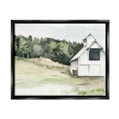 Stupell Quiet Countryside Farmhouse Cottage Green Pasture Floater Frame