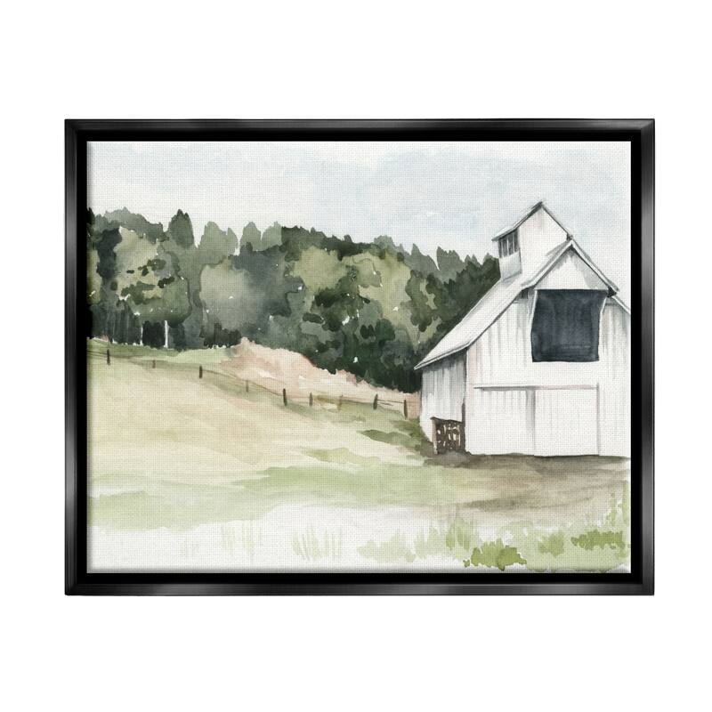 Stupell Quiet Countryside Farmhouse Cottage Green Pasture Floater Frame - 24 x 30 - Black