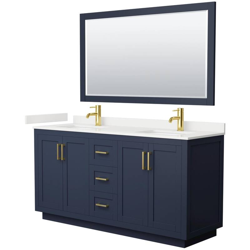 Wyndham Collection WCF292966D-QTZ-UNSM58 Miranda 66" Free Standing - Dark Blue / White Quartz Top / Brushed Gold