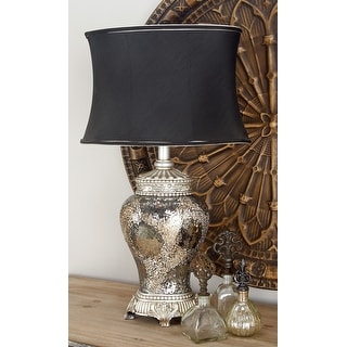 Beige or Silver Glass Table Lamp with Detailed Carvings - 18 x 11 x 30