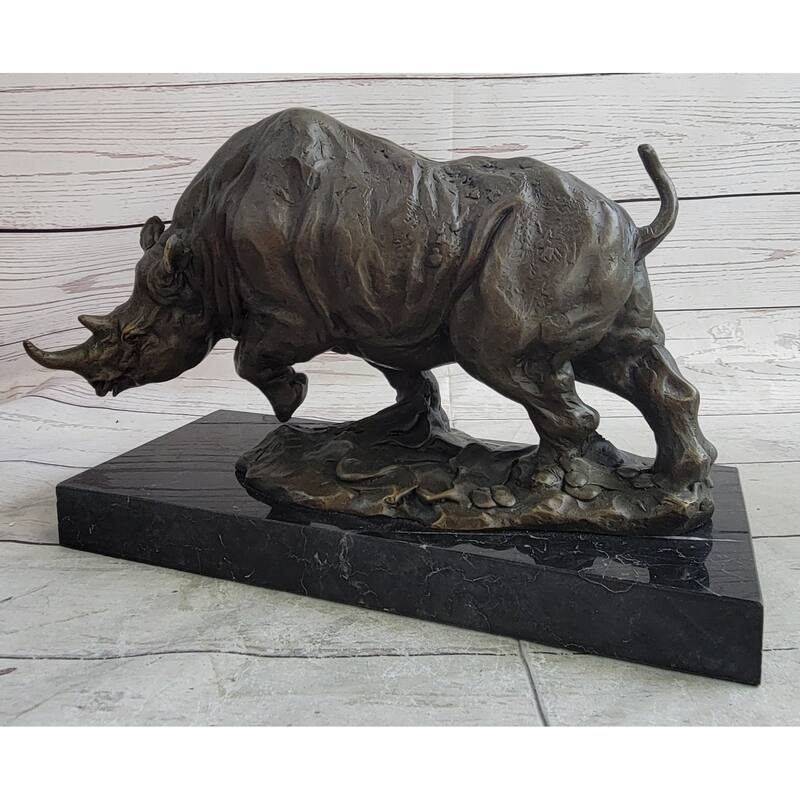 Hot Cast Bronze Rhinoceros Rhino Sculpture Statue Figure On Marble Base