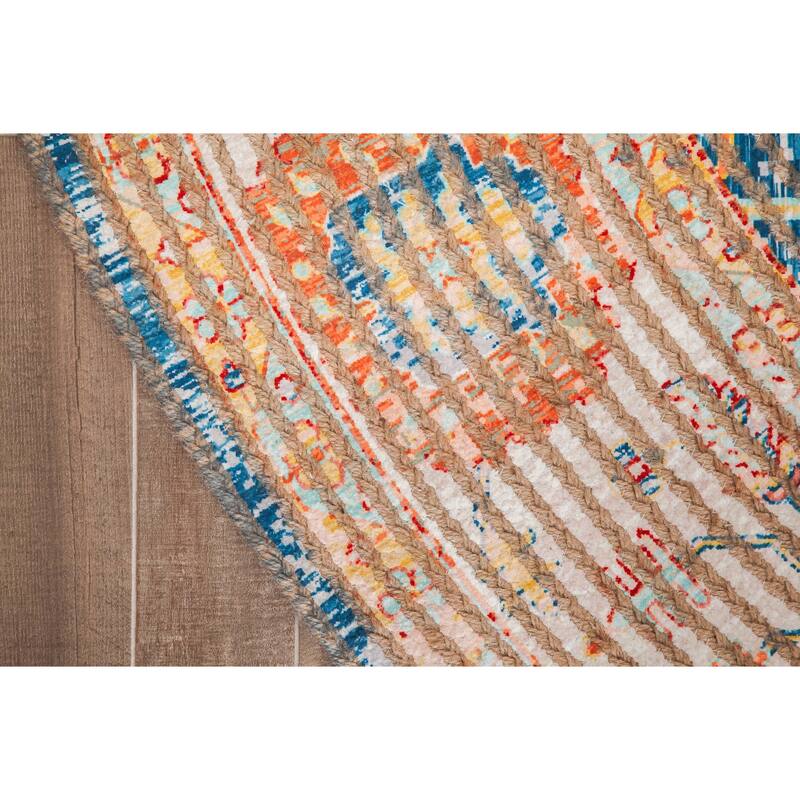 Jani Lucy Blue Floral Jute/Chenille Area Rug